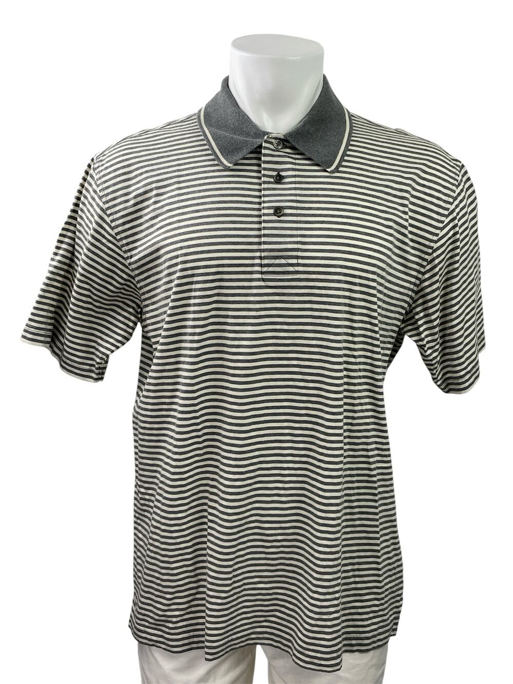 Greg Norman Men's Gray Striped Short Sleeve Golf Casual Polo Shirt Top Size M